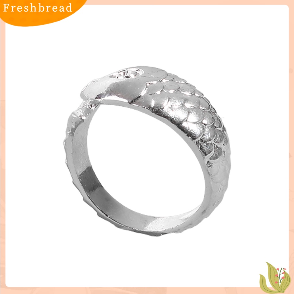 &lt; Freshbread &gt; Lady Ring Lebar Ukir Kokoh Warna Perak Ikan Adjustable Ring Perhiasan Aksesoris