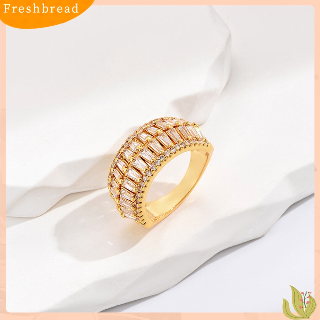 &lt; Freshbread &gt; Cincin Jari Cubic Zirconia Pembukaan Yang Dapat Disesuaikan Temperamen Hias Berdandan Geometris Mewah Baris Ganda Cincin Perhiasan Aksesori