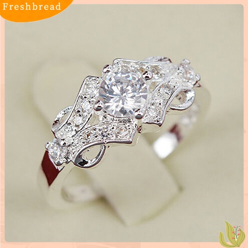 &lt; Freshbread &gt; Fashion Wanita Perak Berlapis Berlian Imitasi Kristal Cincin Pesta Pernikahan US Size 6-9