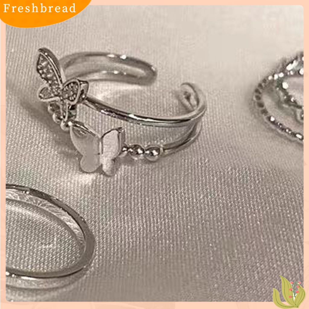 &lt; Freshbread &gt; 4Pcs Cincin Jari Butterfly Adjustable Female Electroplating Stackable Rings Untuk Pesta