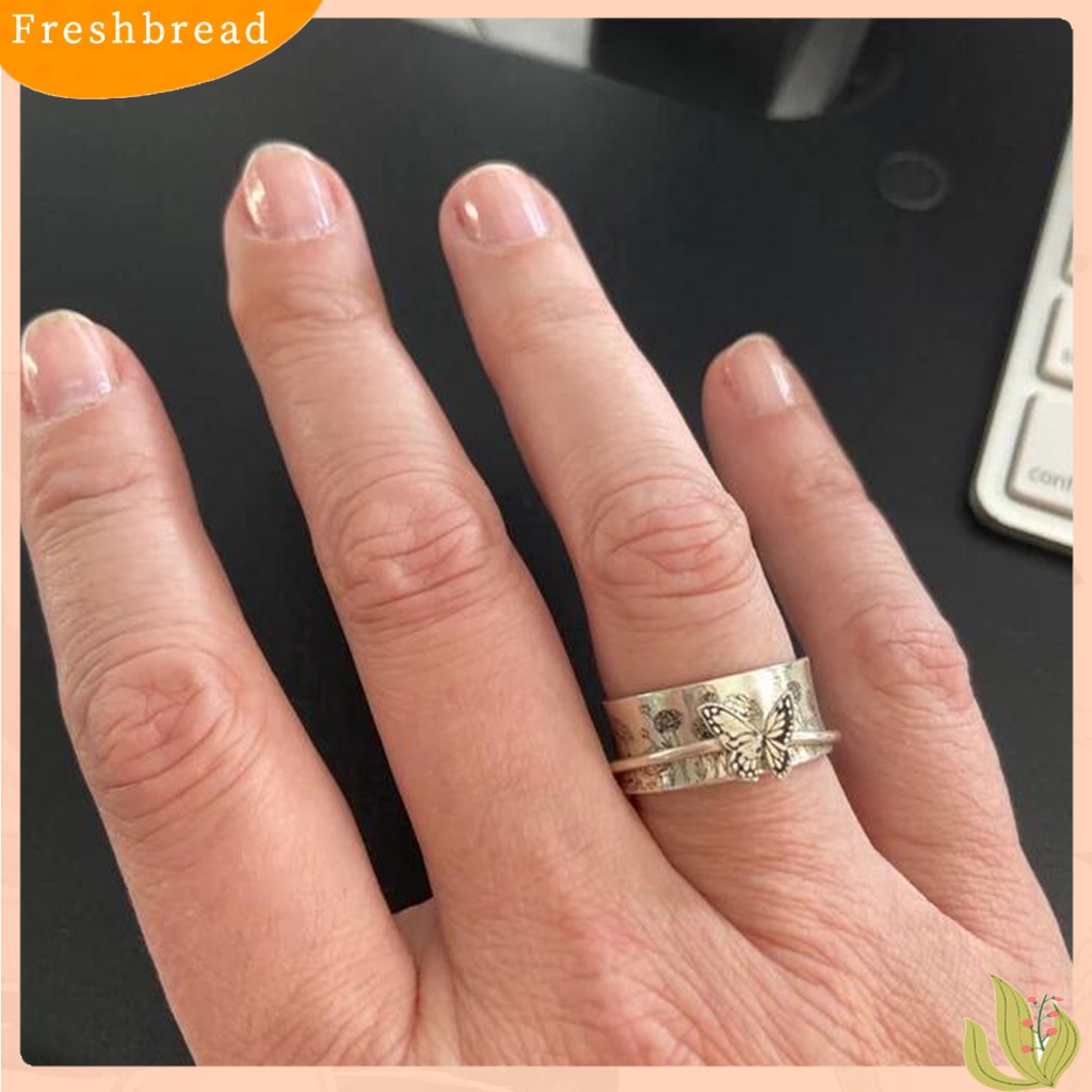 &lt; Freshbread &gt; Cincin Kupu-Kupu Motif Bunga Tahan Luntur Alergi Bebas Tunjuk Pesona Unik Alloy Gaya Kupu-Kupu Berputar Jari Cincin Perhiasan Hadiah Ulang Tahun