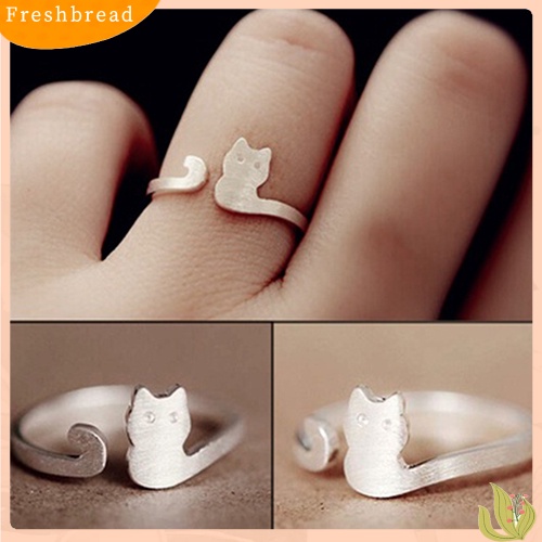 &lt; Freshbread &gt; Perhiasan Fashion Wanita Hadiah Xmas Kartun Kucing Sliver Disepuh Terbuka Cincin Yang Dapat Disesuaikan