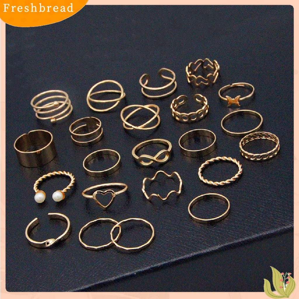 &lt; Freshbread &gt; 22Pcs/Set Wanita Cincin High Gloss Dipoles Hypoallergenic Aneka Alloy Hadiah Fashion Perhiasan Berongga Cinta Hati Jari Pembukaan Cincin Untuk Pesta