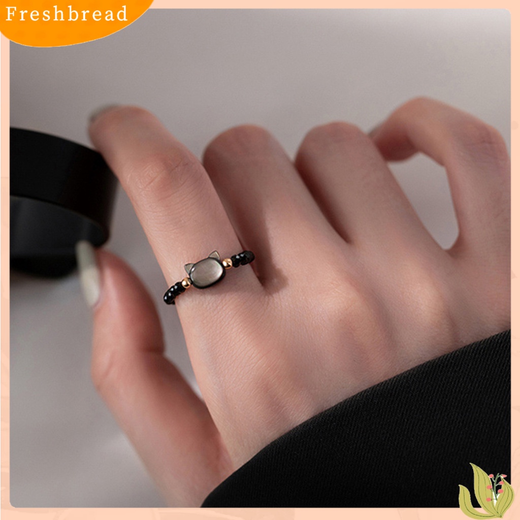 &lt; Freshbread &gt; Couple Cincin Manik-Manik Kucing Lucu Melar Adjustable Tidak Luntur Hias Hadiah Hitam Putih Imitasi Kristal Jari Cincin Perhiasan Aksesoris Fashion