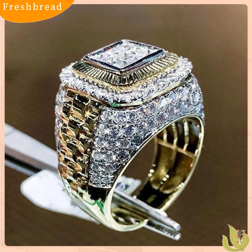 &lt; Freshbread &gt; Mewah Pria Berlian Imitasi Bertatahkan Jari Cincin Hip Hop Pernikahan Pertunangan Perhiasan Hadiah