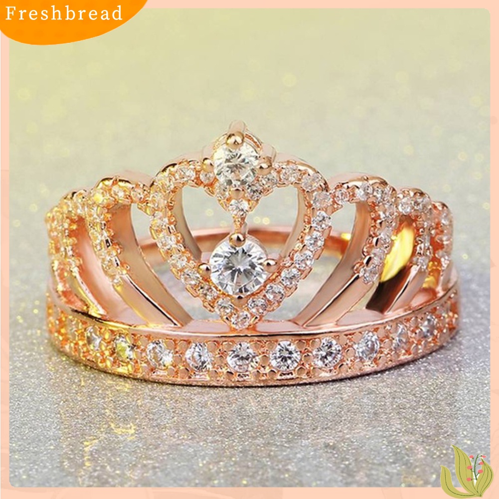 &lt; Freshbread &gt; Fashion Wanita Bentuk Mahkota Cubic Zirconia Bertatahkan Band Cincin Hadiah Perhiasan Pernikahan