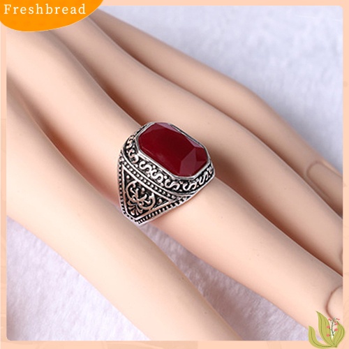 &lt; Freshbread &gt; Pria Wanita Kekasih Vintage Ukir Geometris Resin Alloy Pesta Perhiasan Cincin