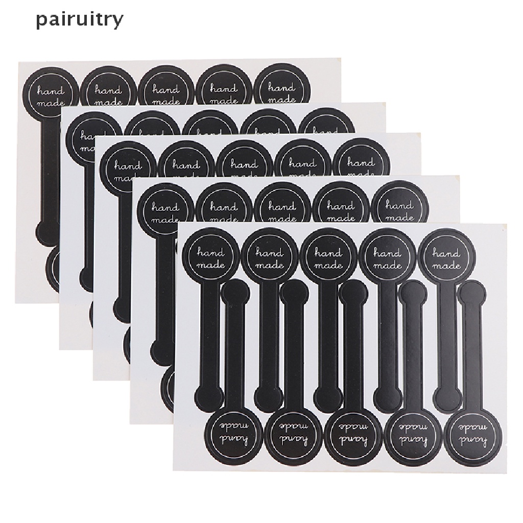 Prt 50Pcs &quot;Hand Made&quot; Black Sealing Sticker Kemasan Stiker Label DIY Gift Sticker PRT