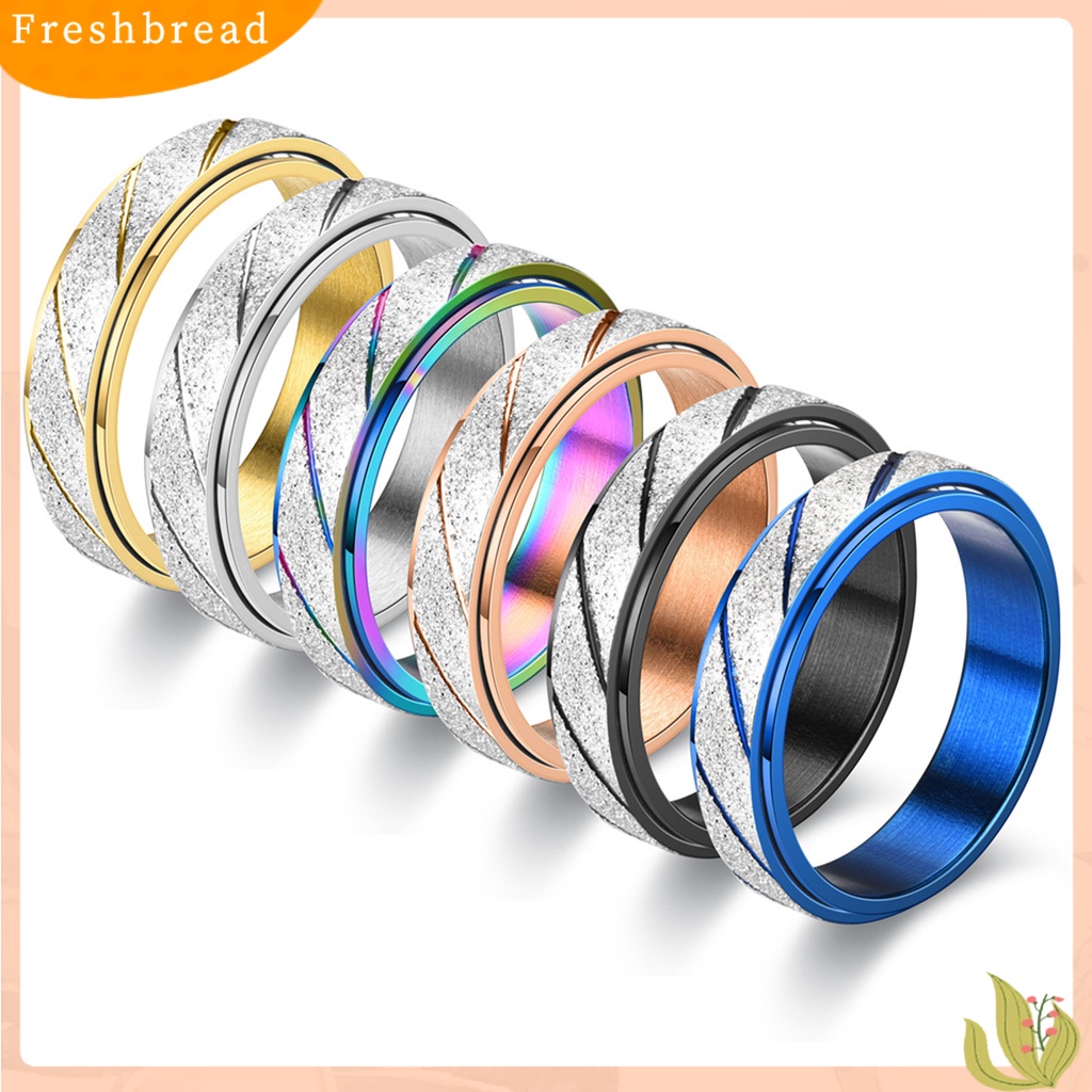 &lt; Freshbread &gt; Cincin Jari Buram Garis Slash Blok Warna Pria Wanita Bergaris Turnable Ring Fashion Jewelry