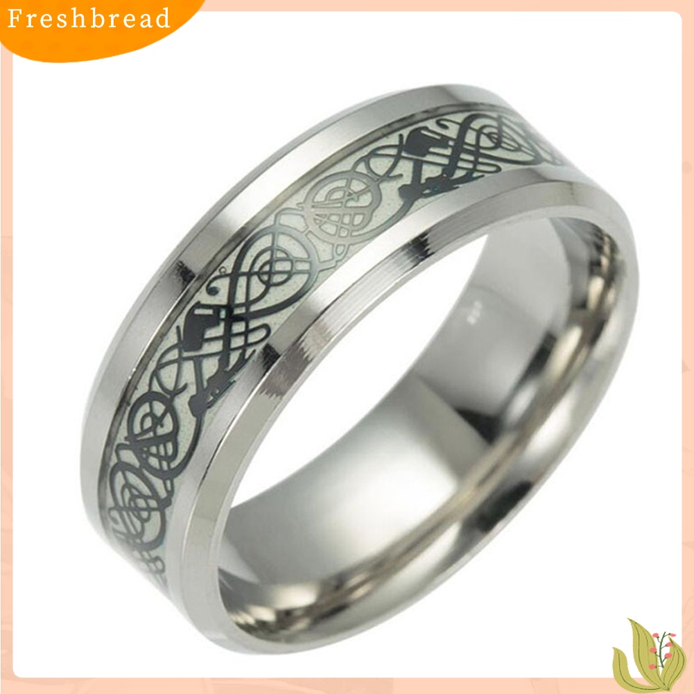 &lt; Freshbread &gt; Cincin Band Klasik Bahan Stainless Steel Desain Naga Luminous Vintage Untuk Pria Wanita