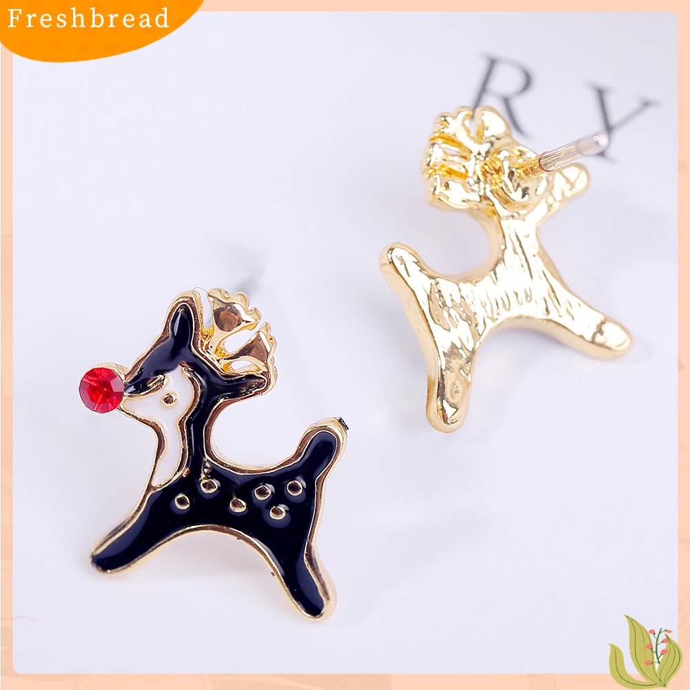 &lt; Freshbread &gt; Wanita Natal Kepala Rusa Berlian Imitasi Bertatahkan Anting Stud Perhiasan Pesta Xmas