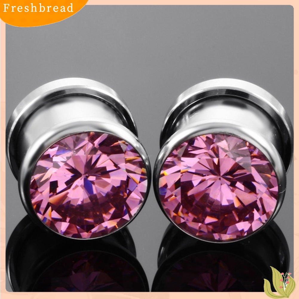 &lt; Freshbread &gt; Cubic Zirconia Hias Bulat Ear Plugs Tunnels Expanders Pengukur Perhiasan Tubuh