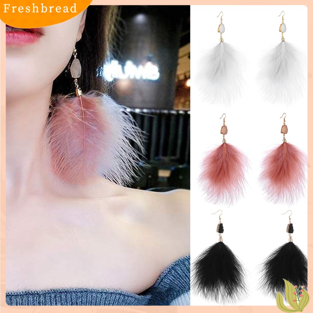 &lt; Freshbread &gt; 1pasang Bertatahkan Kristal Imitasi Tindik Indah Drop Anting-Anting Berlebihan Bulu Menjuntai Kait Anting-Anting Perhiasan Fashion