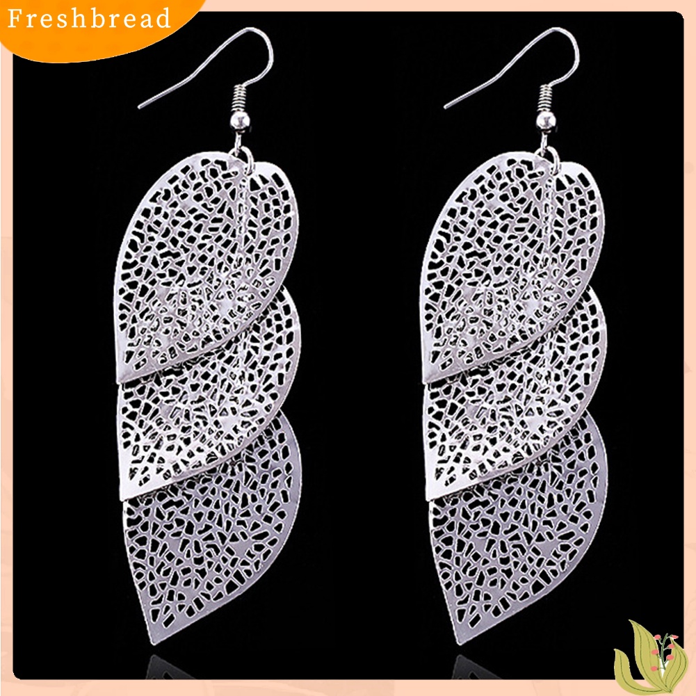 &lt; Freshbread &gt; Fashion Wanita Berongga Daun Berbentuk Drop Menjuntai Kait Anting Hadiah Perhiasan Pesta