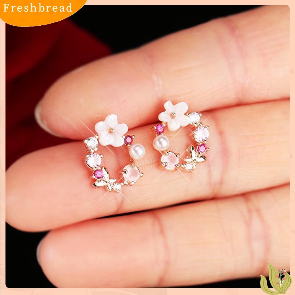 &lt; Freshbread &gt; Fashion Wanita Bentuk Karangan Bunga Lucu Multicolor Alloy Ear Stud Earrings Perhiasan Hadiah