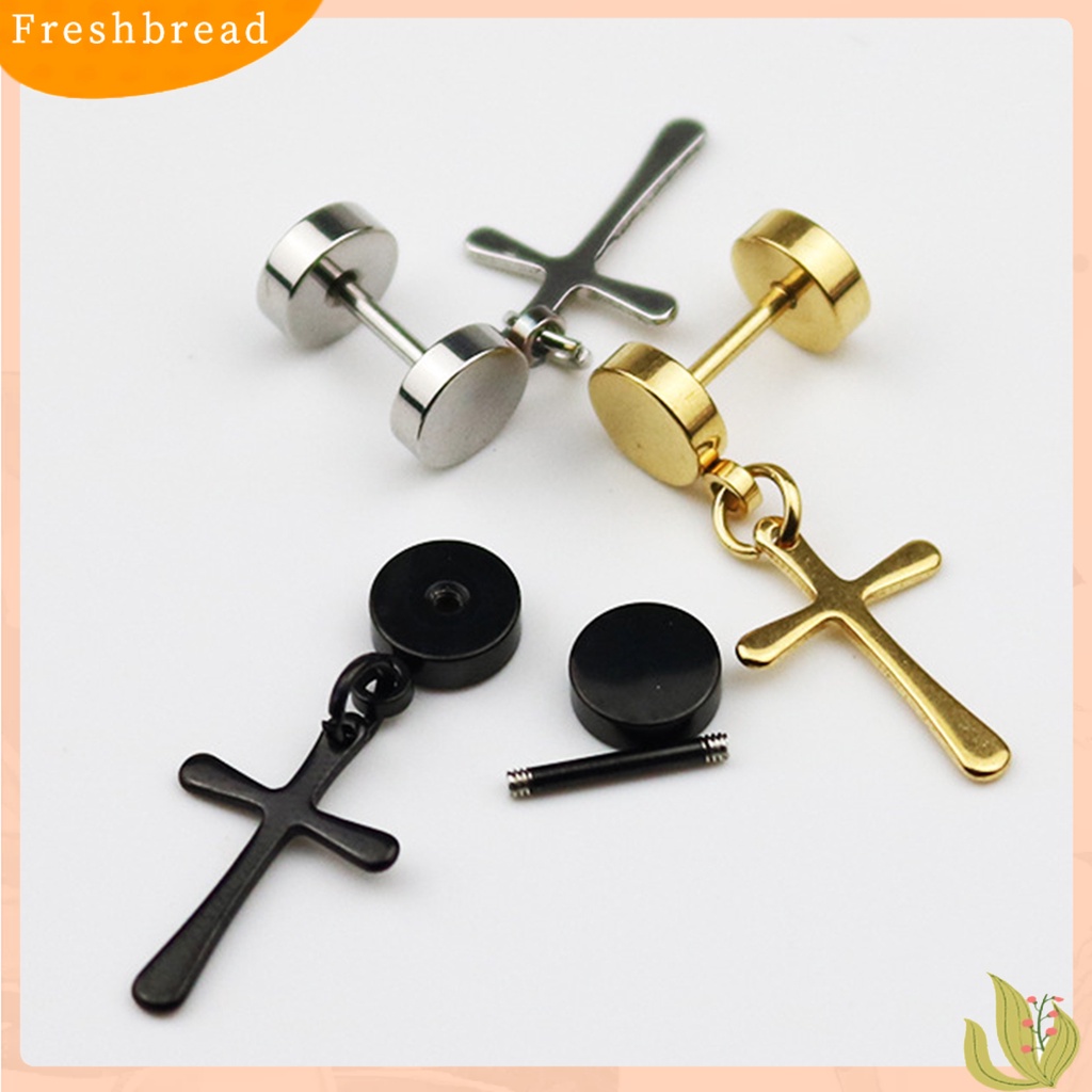 &lt; Freshbread &gt; 1pasang Pria Anting Gantung Warna Solid Permukaan Halus Dilapisi Bentuk Salib Wanita Anting Perhiasan