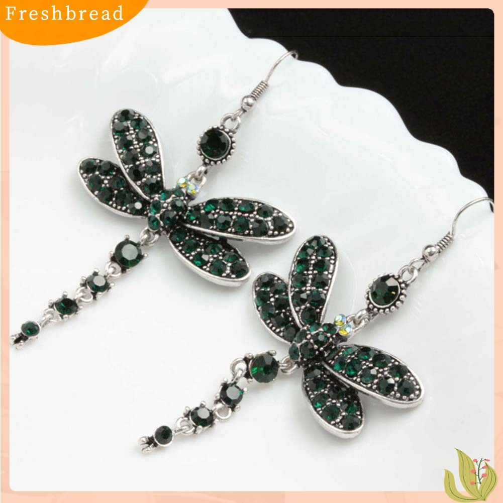 &lt; Freshbread &gt; Retro Wanita Berlian Imitasi Hias Capung Berbentuk Pesona Kait Anting Perhiasan Hadiah