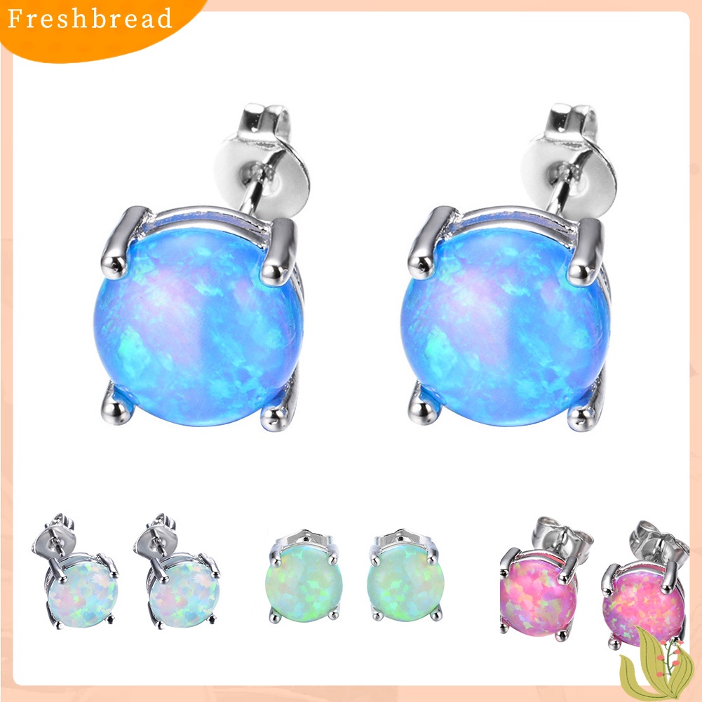 < Freshbread > Fashion Wanita Empat Cakar Bulat Imitasi Opal Hias Telinga Stud Anting Perhiasan Hadiah