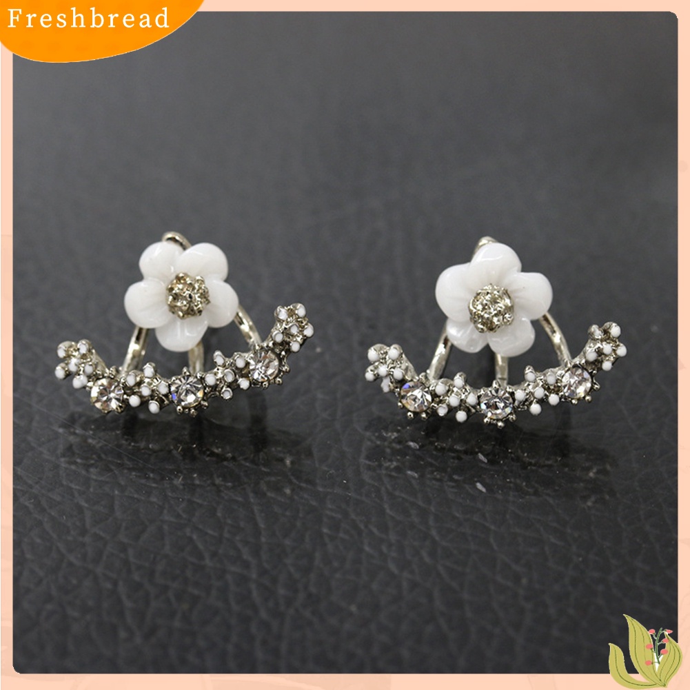 &lt; Freshbread &gt; Wanita Fashion Berlian Imitasi Hias Daisy Stud Earrings Ear Jaket Perhiasan Hadiah