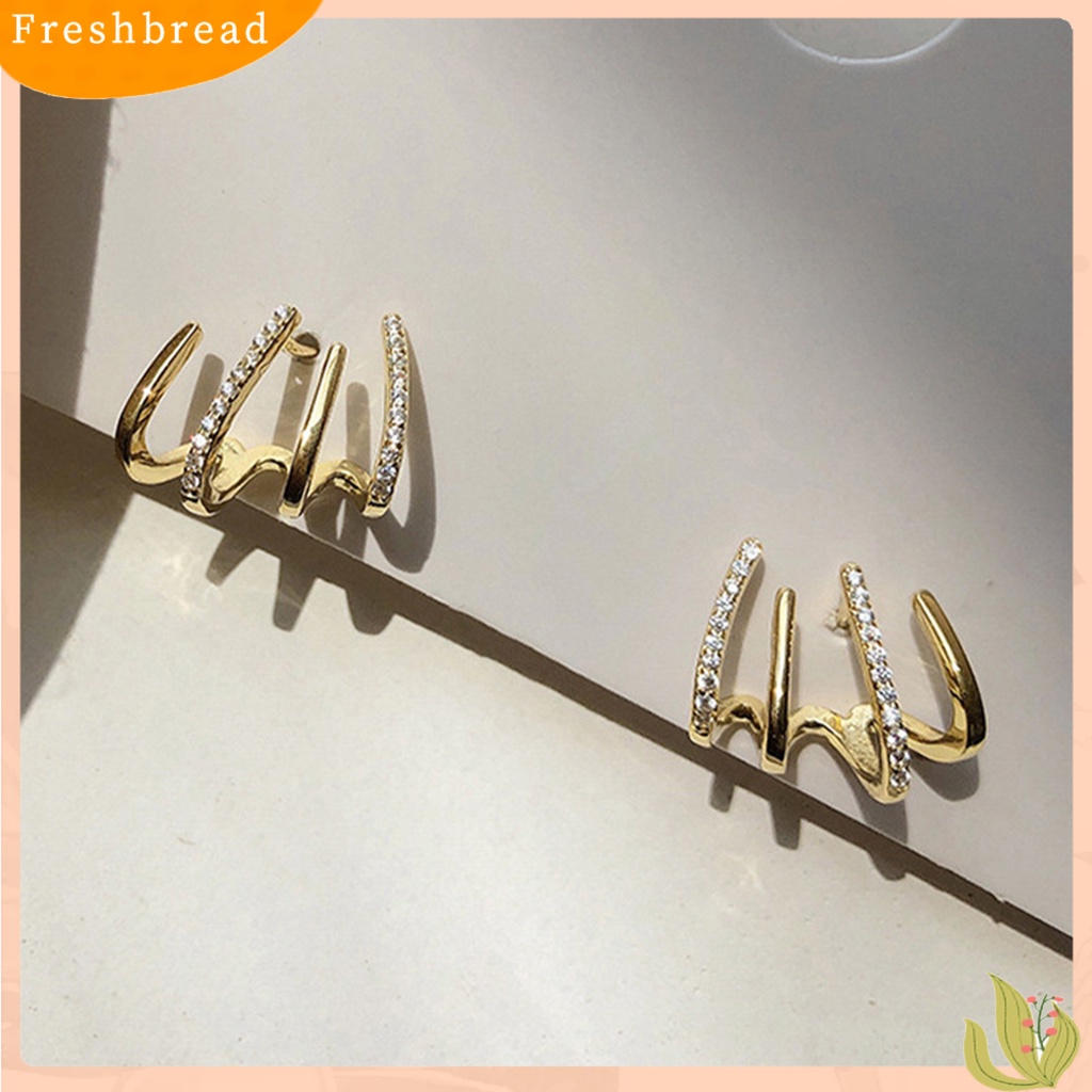 &lt; Freshbread &gt; 1pasang Anting Tusuk Empat Cakar Baris Berlian Imitasi Perhiasan Fashion Penampilan Gaya Korea Stud Telinga Manset Untuk Pakaian Sehari-Hari