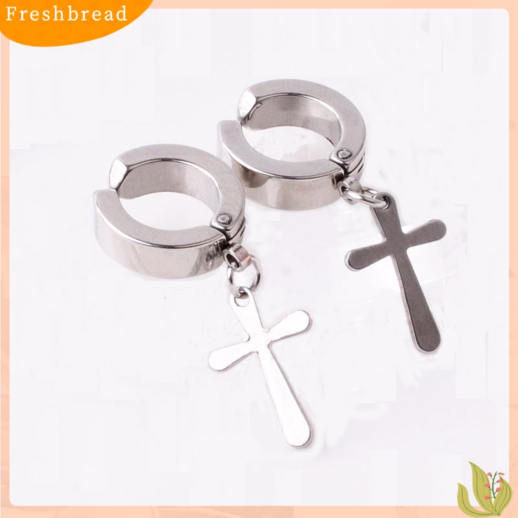 &lt; Freshbread &gt; 1Pc Unisex Anting Menjuntai Salib Gaya Korea Stainless Steel Simple Bright Luster Hoop Earring Untuk Pakaian Sehari-Hari