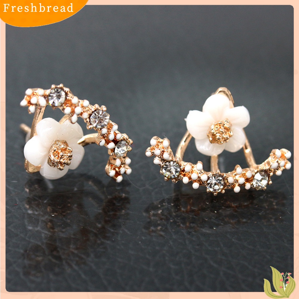 &lt; Freshbread &gt; Wanita Fashion Berlian Imitasi Hias Daisy Stud Earrings Ear Jaket Perhiasan Hadiah