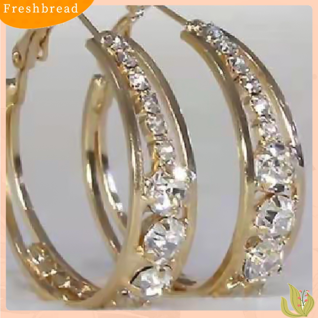 &lt; Freshbread &gt; Anting Berlian Imitasi Hias Perhiasan Aksesoris Alloy Shiny Banquet Hoop Earrings Untuk Pernikahan