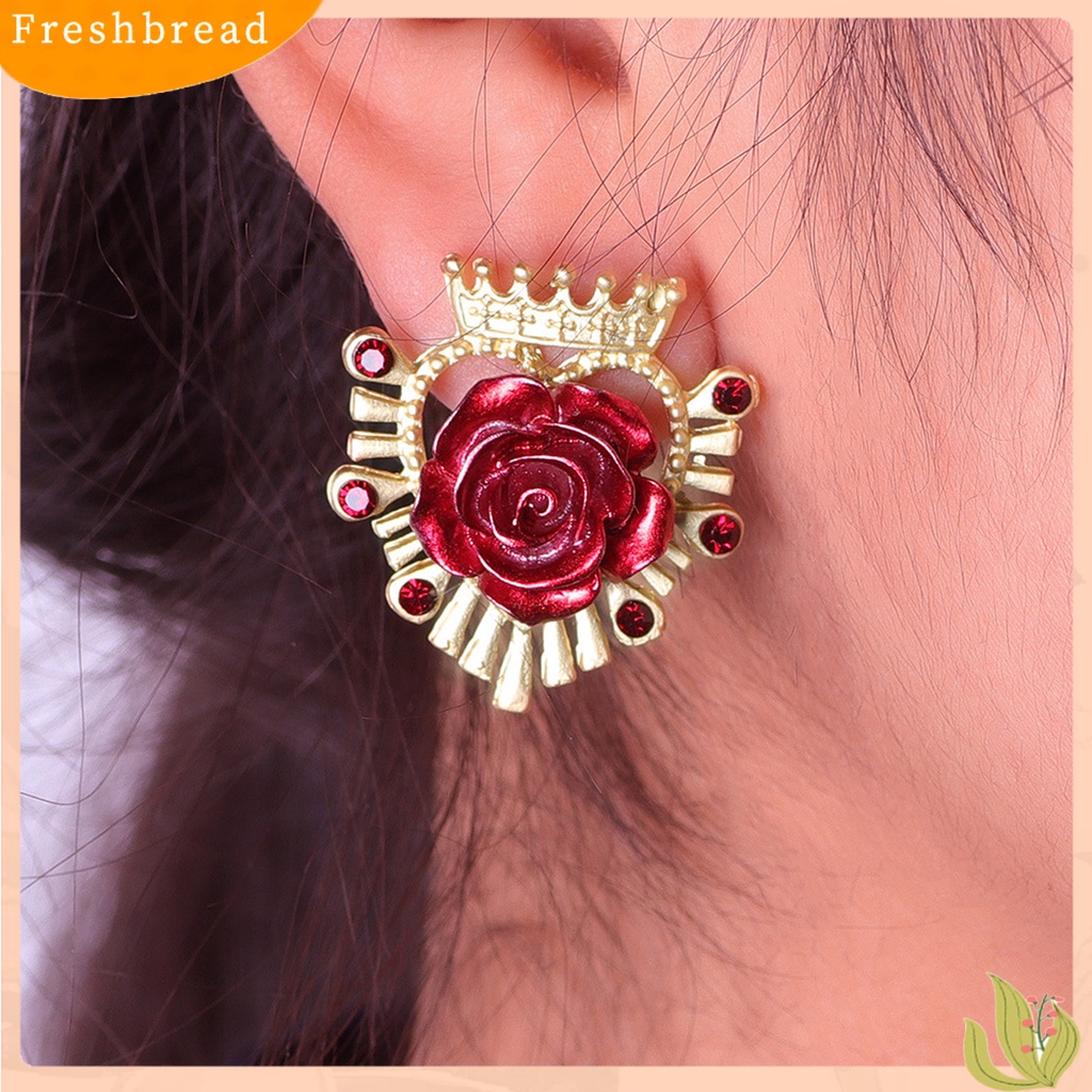 &lt; Freshbread &gt; 1pasang Retro Ear Stud Berlian Imitasi Alloy Rose Design Drop Earrings Aksesoris Telinga