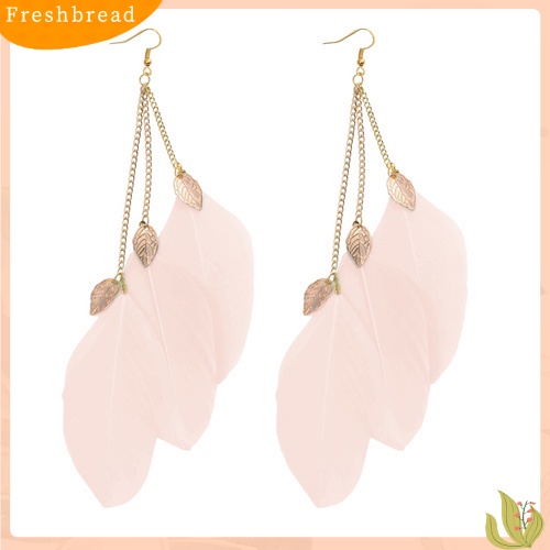 &lt; Freshbread &gt; Fashion Wanita Daun Bulu Buatan Tangan Panjang Drop Menjuntai Kait Eardrop Anting