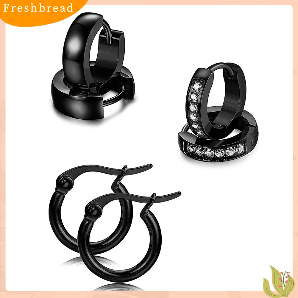 &lt; Freshbread &gt; 6pasang Perhiasan Anting Huggie Stud Hias Berlian Imitasi Stainless Steel Unisex