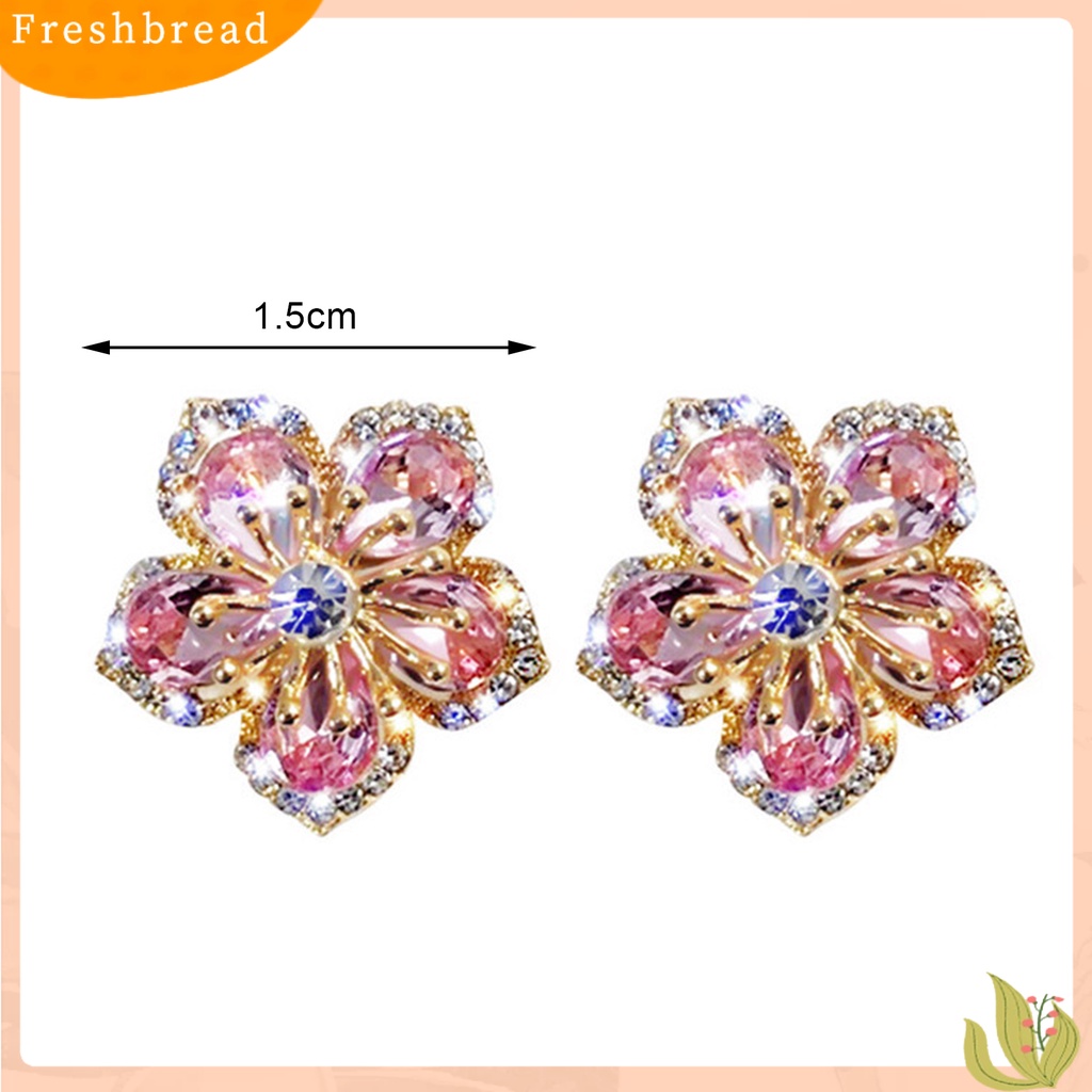< Freshbread > 1pasang Anting Stud Glitter Tahan Lama Alloy Wanita Menawan Bunga Stud Ear Ring Untuk Pesta
