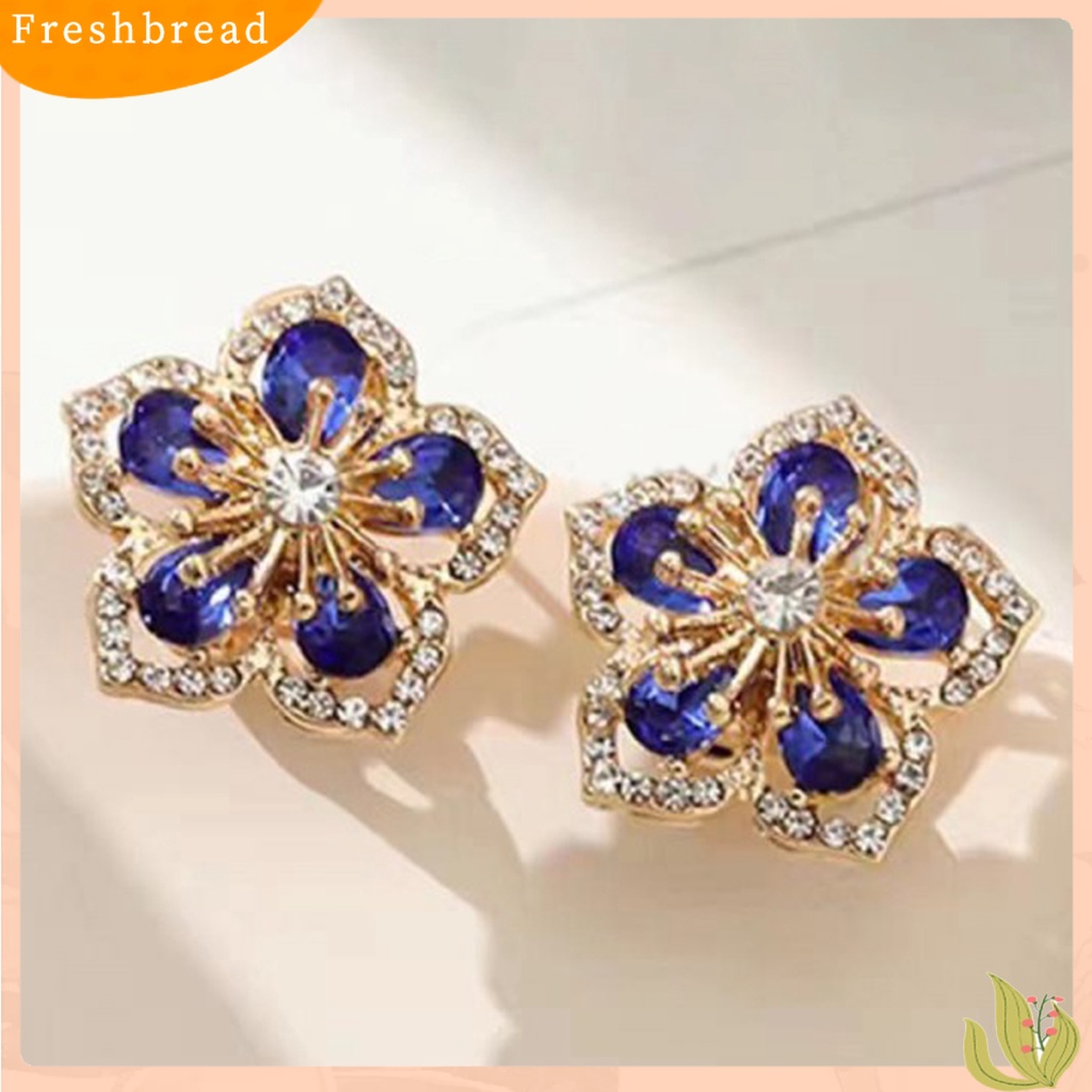 < Freshbread > 1pasang Anting Stud Glitter Tahan Lama Alloy Wanita Menawan Bunga Stud Ear Ring Untuk Pesta