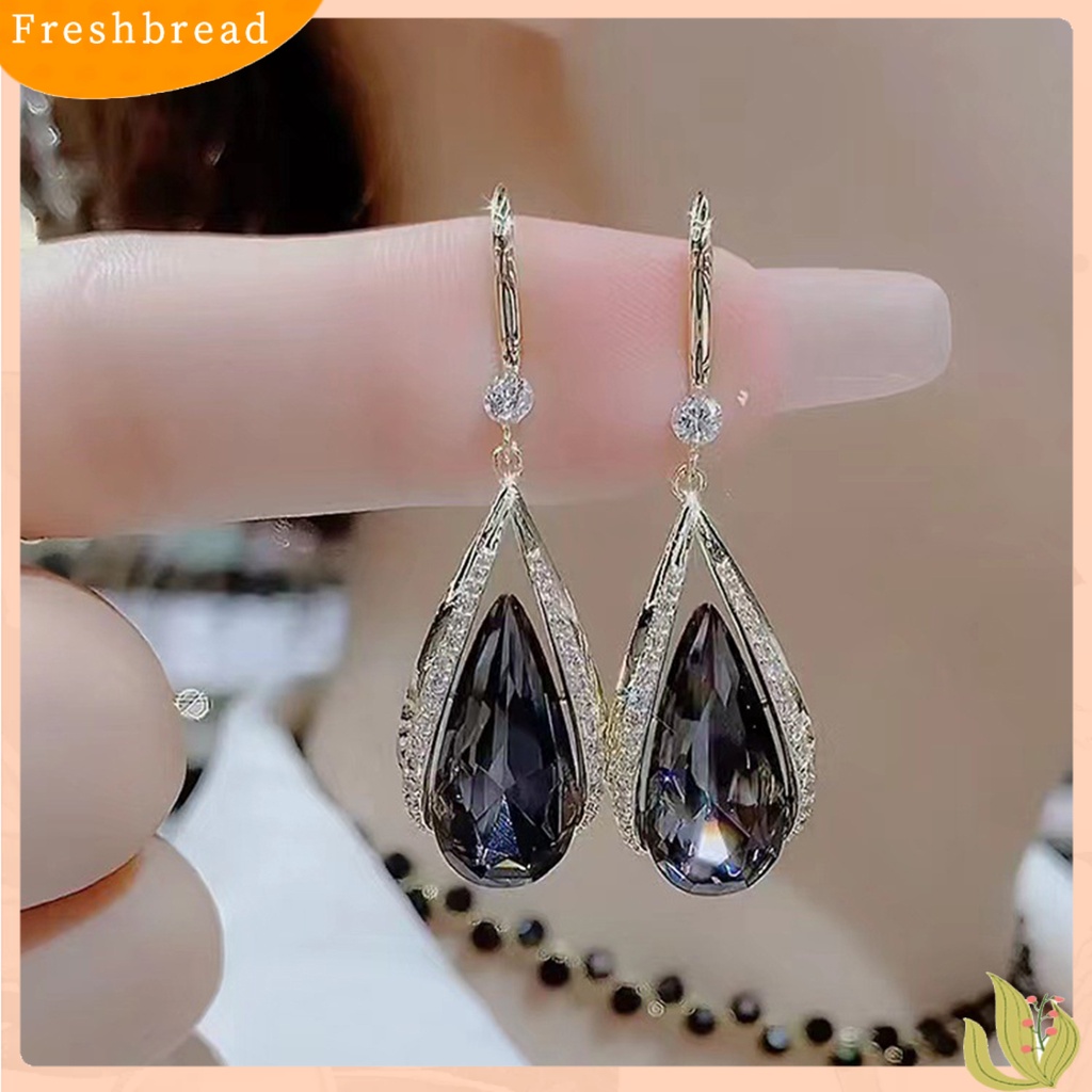 &lt; Freshbread &gt; 1pasang Anting Kait Kelas Tinggi Temperamen Elegan Berlian Imitasi Hadiah Imitasi Kristal Ungu Imitasi Tetesan Air Menjuntai Anting-Anting Perhiasan Fashion