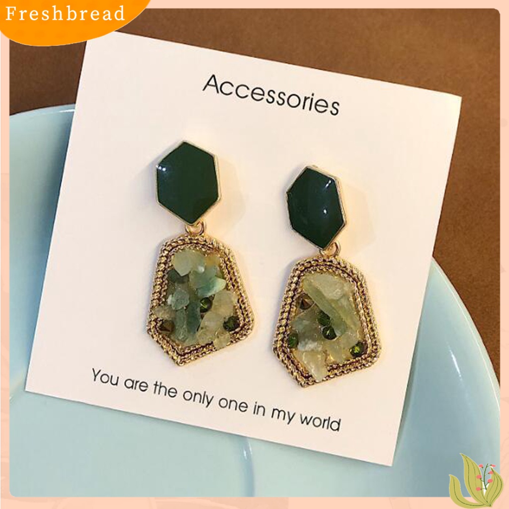 &lt; Freshbread &gt; Anting Tetes Penampilan Elegan Mulia Aksesoris Perhiasan Retro Anting Tusuk Batu Alam Untuk Pesta