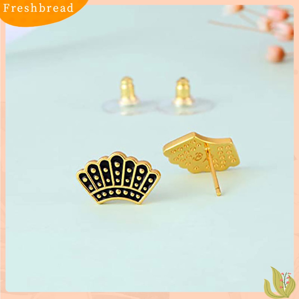 &lt; Freshbread &gt; 1pasang Anting Pejantan Bagus Gloss Nyaman Dipakai Pola Kipas Indah Pesona Perhiasan Fashion Busana Daily Dress Up Aksesori Tindik Telinga Studs Wanita Anting-Anting