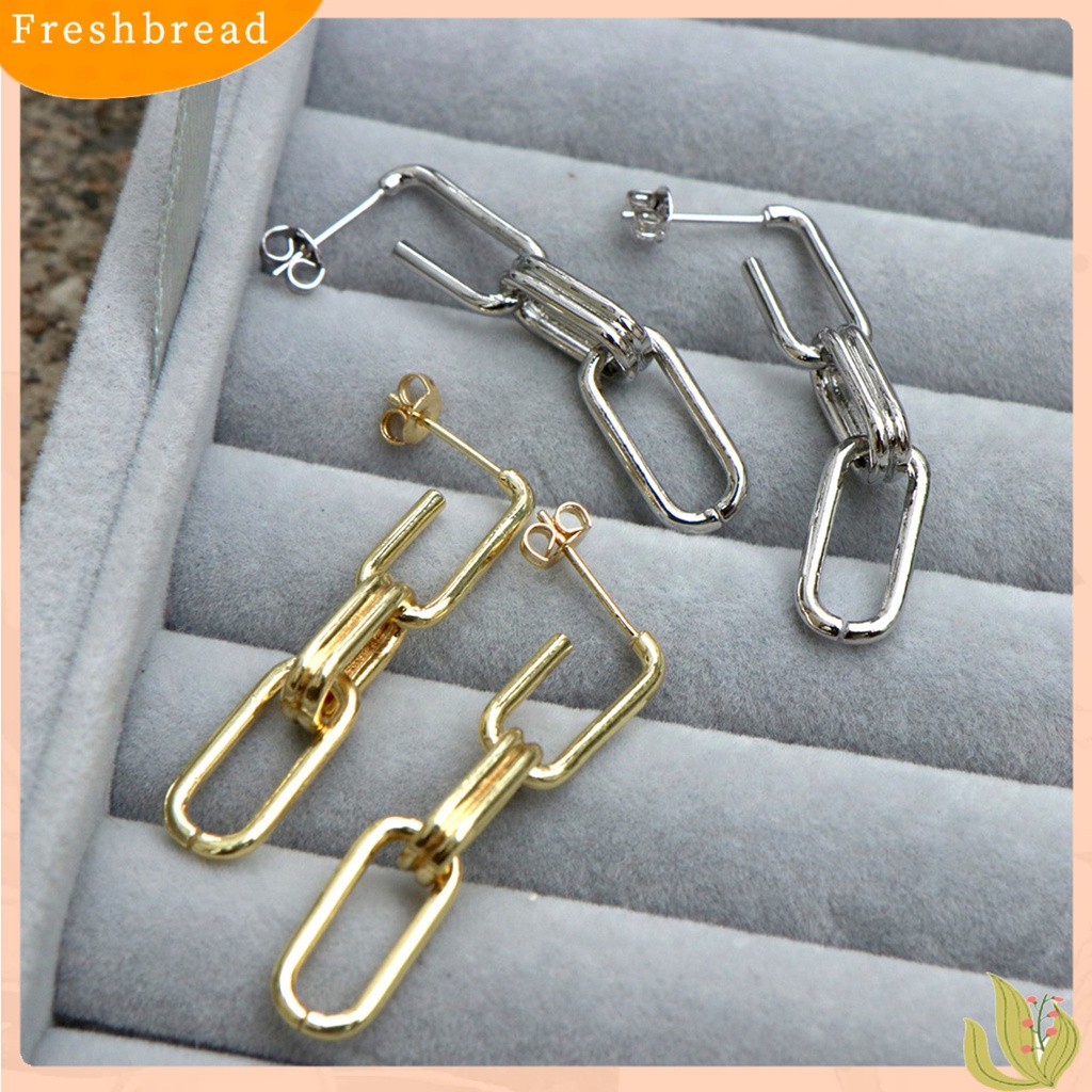 &lt; Freshbread &gt; 1pasang Menjuntai Anting Persegi Panjang Liontin Rantai Retro Berkilau Pengerjaan Halus Dekorasi Kepribadian Vintage Berlian Imitasi Niche Stud Earrings Perhiasan Aksesori