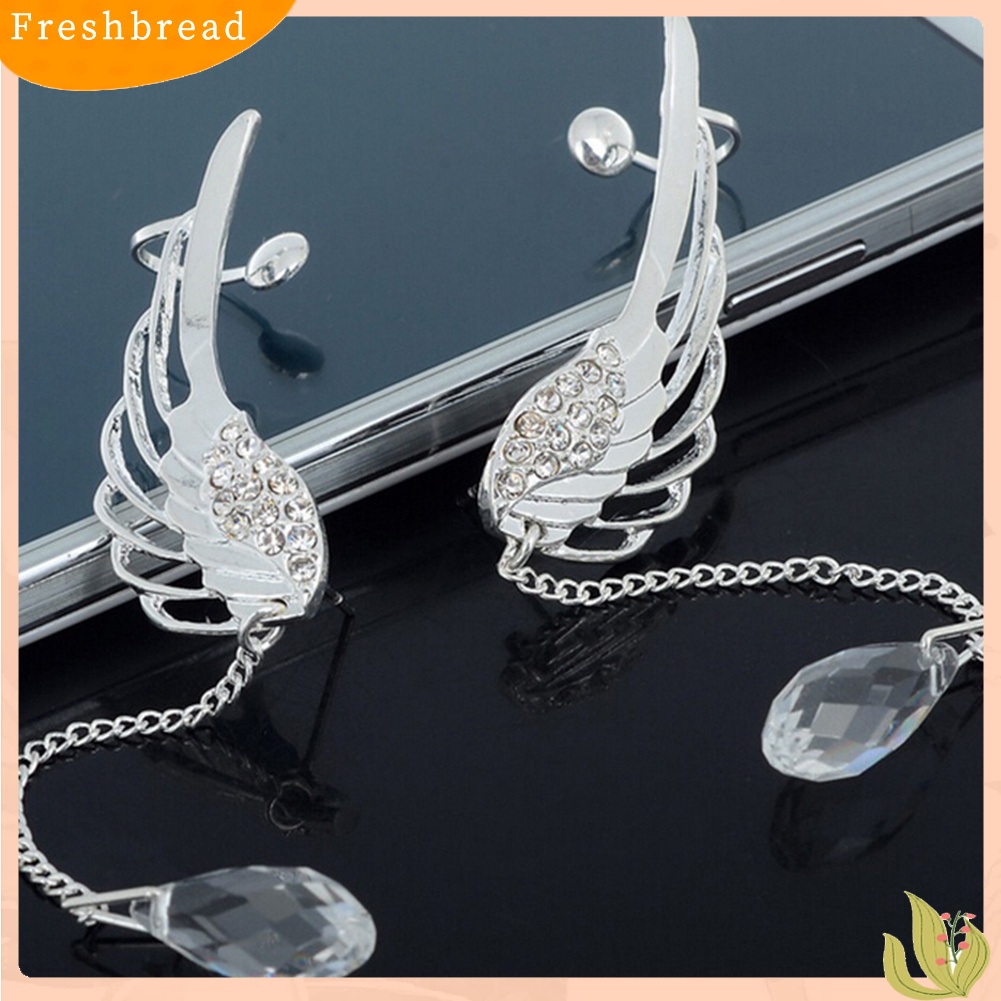 &lt; Freshbread &gt; 1Pc Wanita Sayap Malaikat Berlian Imitasi Rumbai Menjuntai Stud Anting Telinga Klip Perhiasan Hadiah