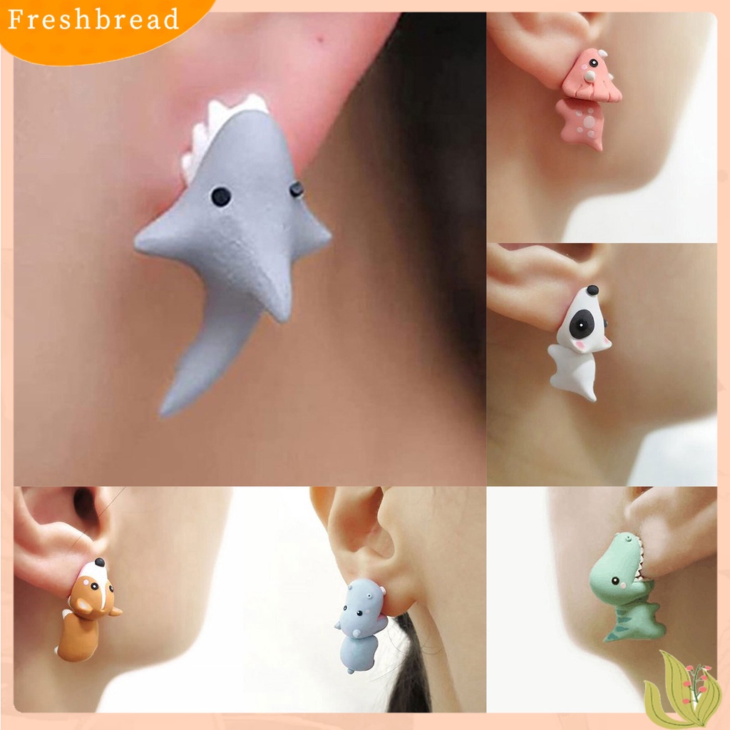 &lt; Freshbread &gt; 3D Bentuk Hewan Wanita Anting Gigit Postur Tubuh Paduan Kartun Menggemaskan Stud Earrings Perhiasan Aksesori