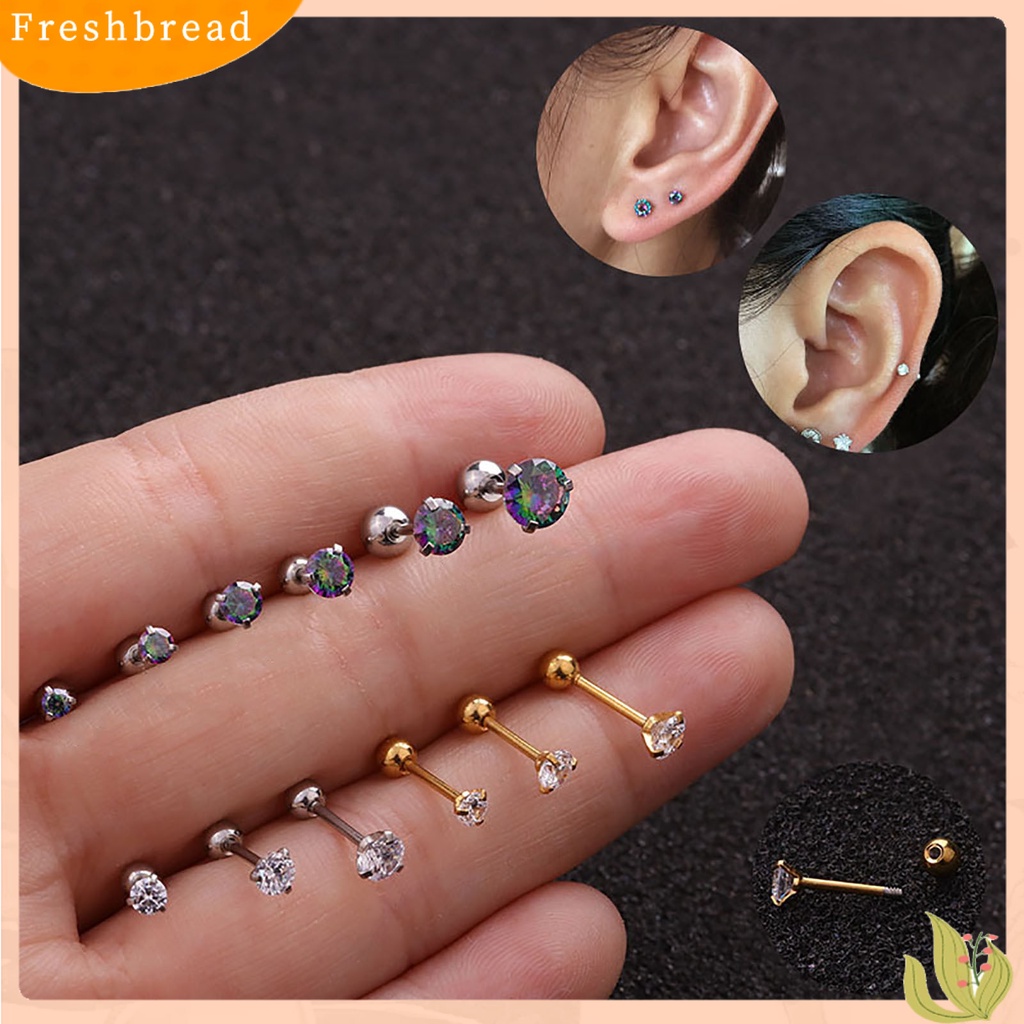 &lt; Freshbread &gt; 1Pc Anting Wanita Cubic Zirconia Kecil Perhiasan Aksesori Shiny Colorful Stud Earring Untuk Belanja