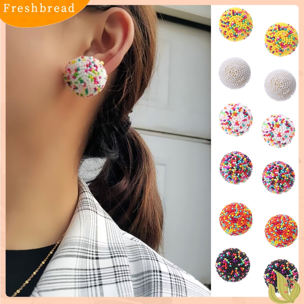 &lt; Freshbread &gt; 1pasang Anting Menjuntai Handmade Manik-Manik Mini Warna-Warni Desain Bulat Pengerjaan Halus Vintage Hiasan Telinga Daily Wearing Bohemian Colorful Beaded Earrings Untuk Pesta