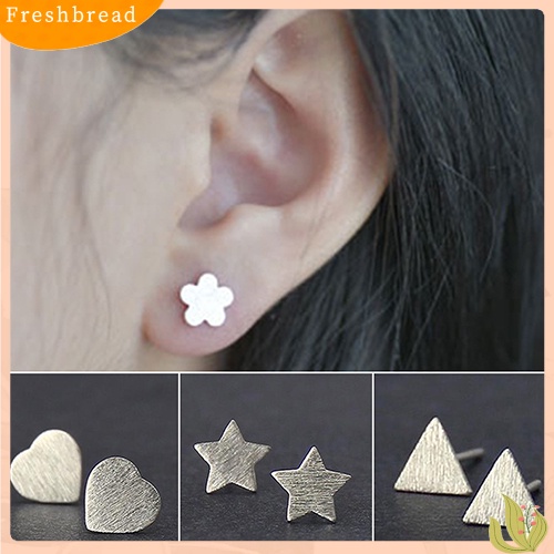 &lt; Freshbread &gt; Wanita925 Sterling Silver Disepuh Kecil Disikat Hati Bintang Telinga Pejantan Anting-Anting