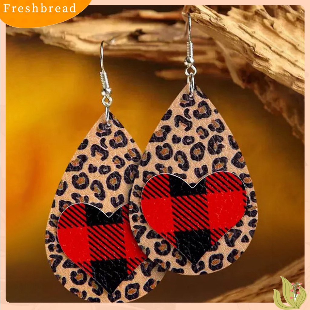 &lt; Freshbread &gt; 1pasang Anting Lady Bahan Kulit Imitasi All Match Bentuk Tetesan Air Anting Stainless Menjuntai Untuk Pacaran