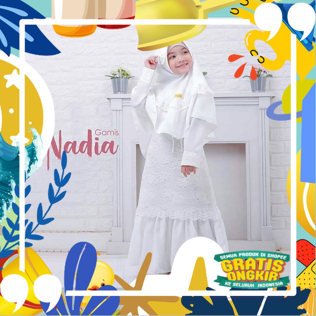Gamis Putih Anak Perempuan Baju Busana Muslim Brukat Syari Pesta Anak Cewek Baju Lebaran Terbaru/ ko