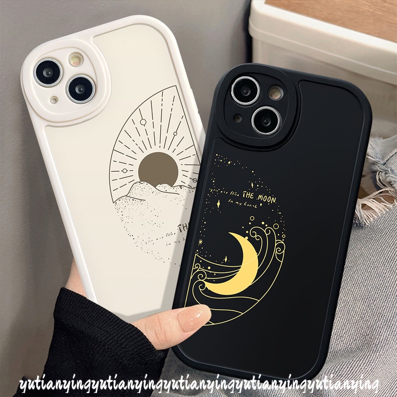 Simple The Moon Sun Casing Silikon Lembut Realme C53 C30 C55 C35 C31 10 Pro Plus C12 C11 5i 7i 6s 9i 5 6i C25Y C25s 8 C15 6 8i 8Pro C21 GT C2 C20A C3 C20 C21Y C17 C17 Sarung Couple