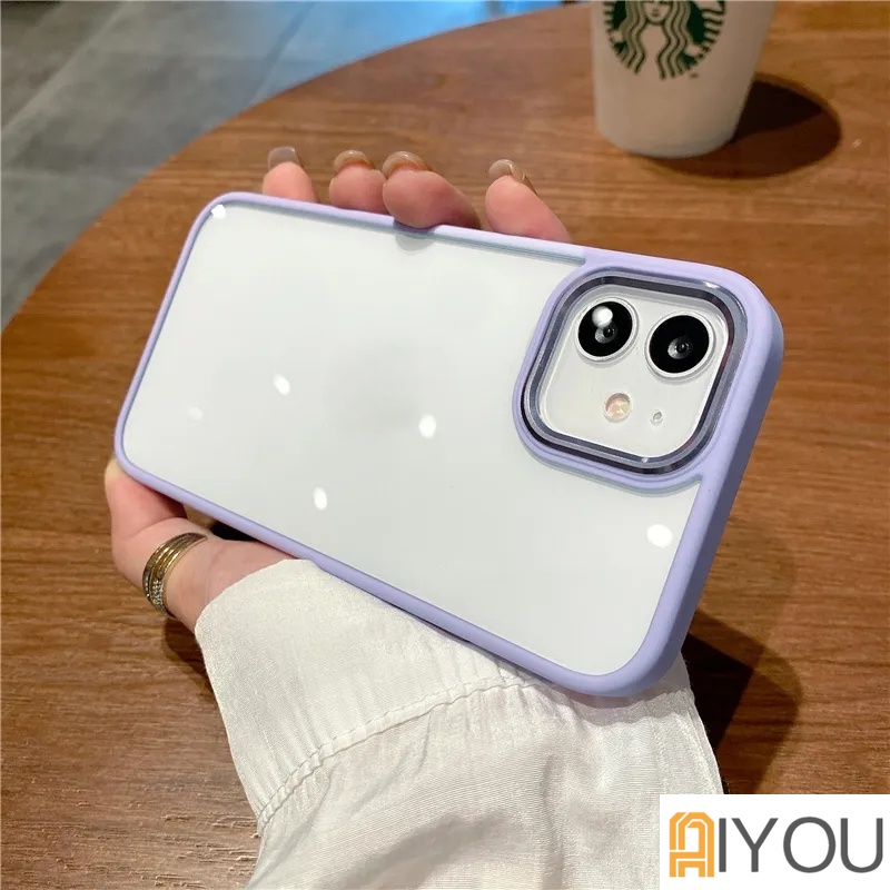 IPHONE Simple Pink Ungu Tua Plating Lensa Shockproof Phone Case Kompatibel Untuk Iphone14 13 12 11 Pro Max14 Plus Matte Bumper Anti-drop Lembut TPU Penutup Belakang