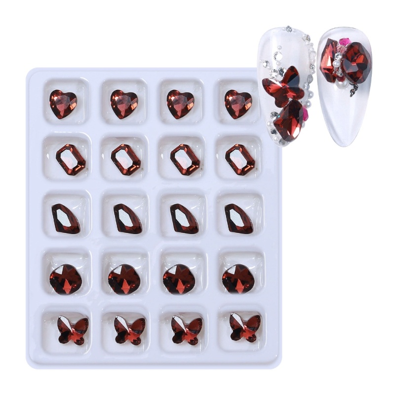 Siy 20Pcs 3D Resin Nail Art Kerajinan Rhinestones Charms Mixed Shiny Nail Kristal Permata Liontin Manicure Nail Perhiasan Diamon