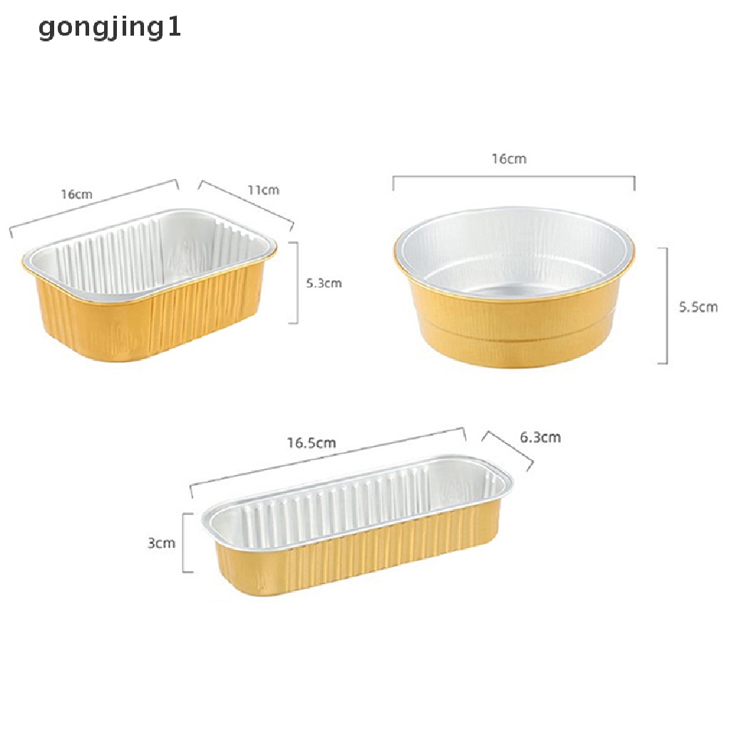 Ggg 10Pcs Gold Aluminium Foil Kotak Kue Persegi Panjang Bulat Baking Tray Alat Dapur ID