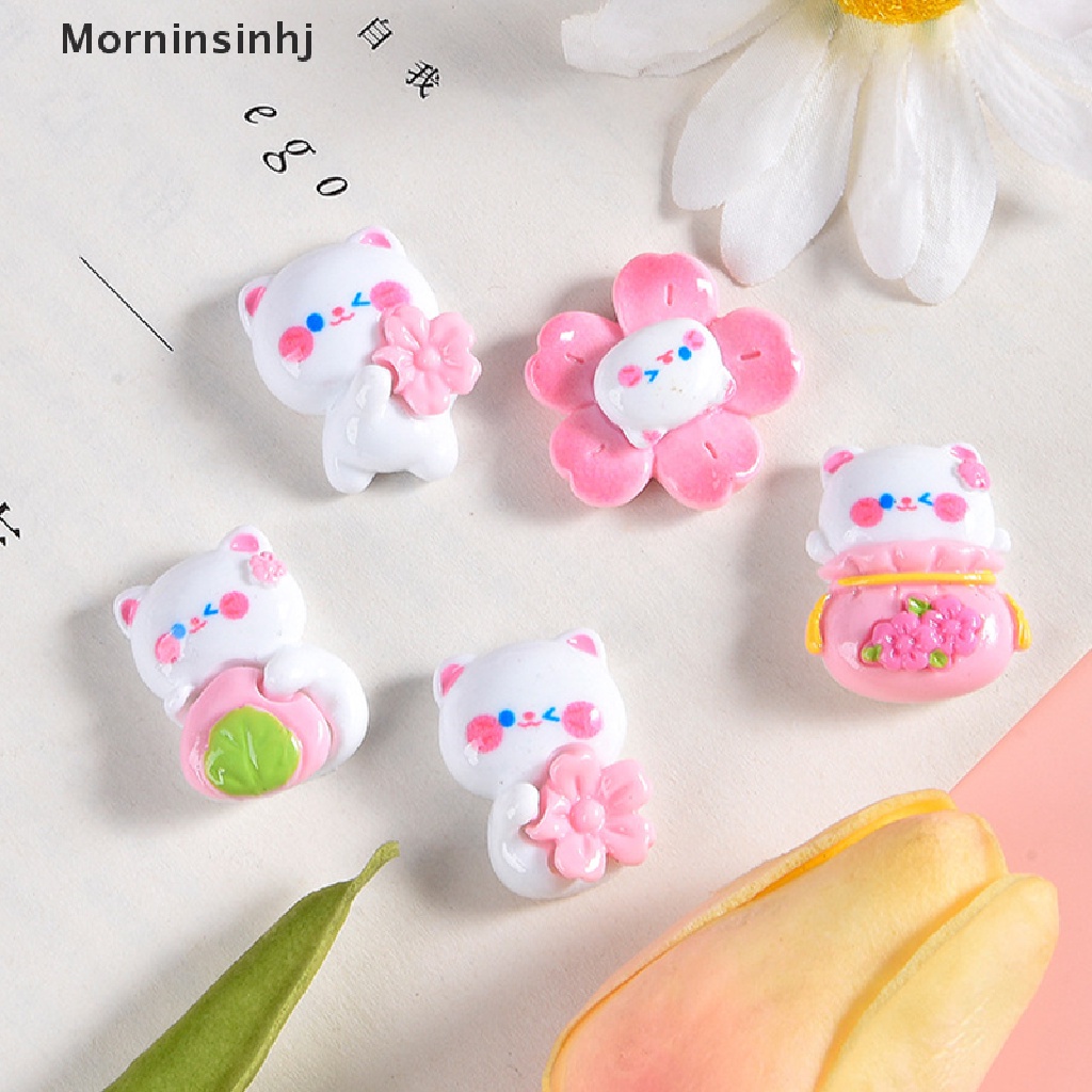 Mornin 10 Pcs Kartun Ransel Bunga Sakura Kucing Resin Aksesoris Datar Kembali Scrapbooking DIY Perhiasan Craft Dekorasi Phone Case Kulkas Stiker id