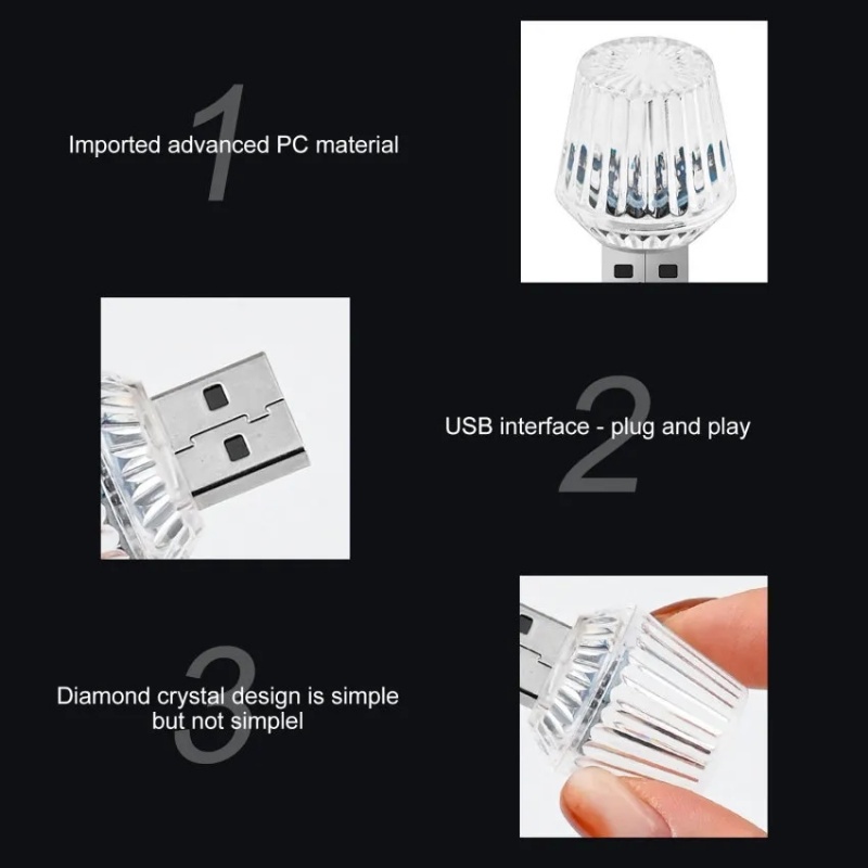 Led Mini Warna-Warni Lampu Malam Gaya Berlian Cahaya Ambient Warna-Warni Gradien USB Suasana Lampu Portable Plug Play Lampu Hias Perlengkapan Pencahayaan Interior Mobil