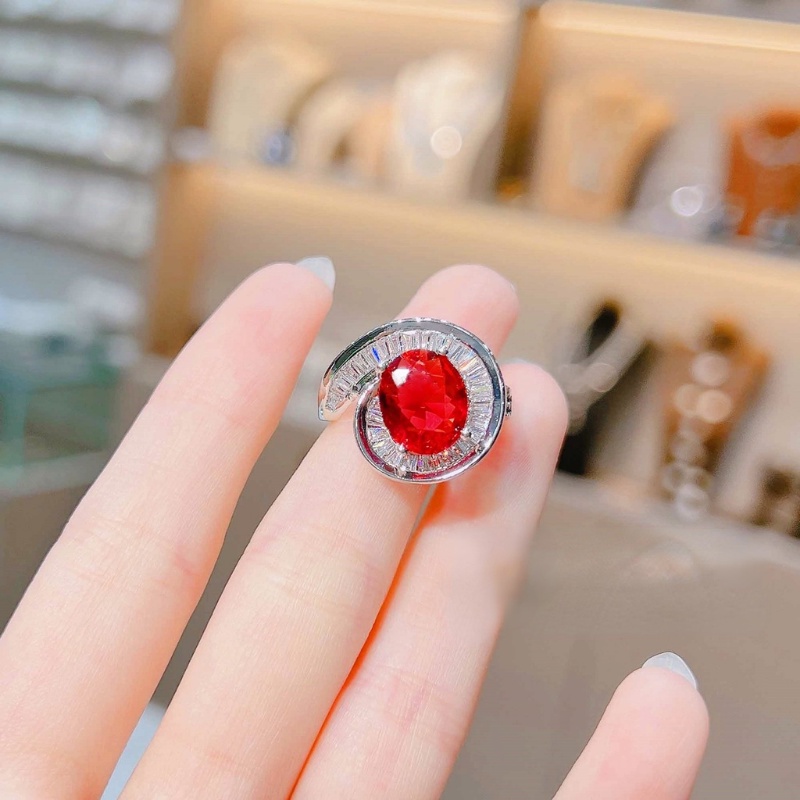 Goldkingdom Fashion Perhiasan Aksesoris Ready Stock Gaya Edwardian ArtDeco Desain Royal Safir Cincin Memutar Berlian Merah Cincin Wanita